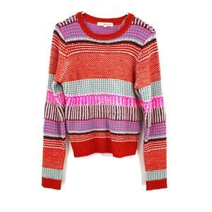 Rewind Size Medium Sweater‎ Red Pink Chunky Knit Patterned Pullover Cropped